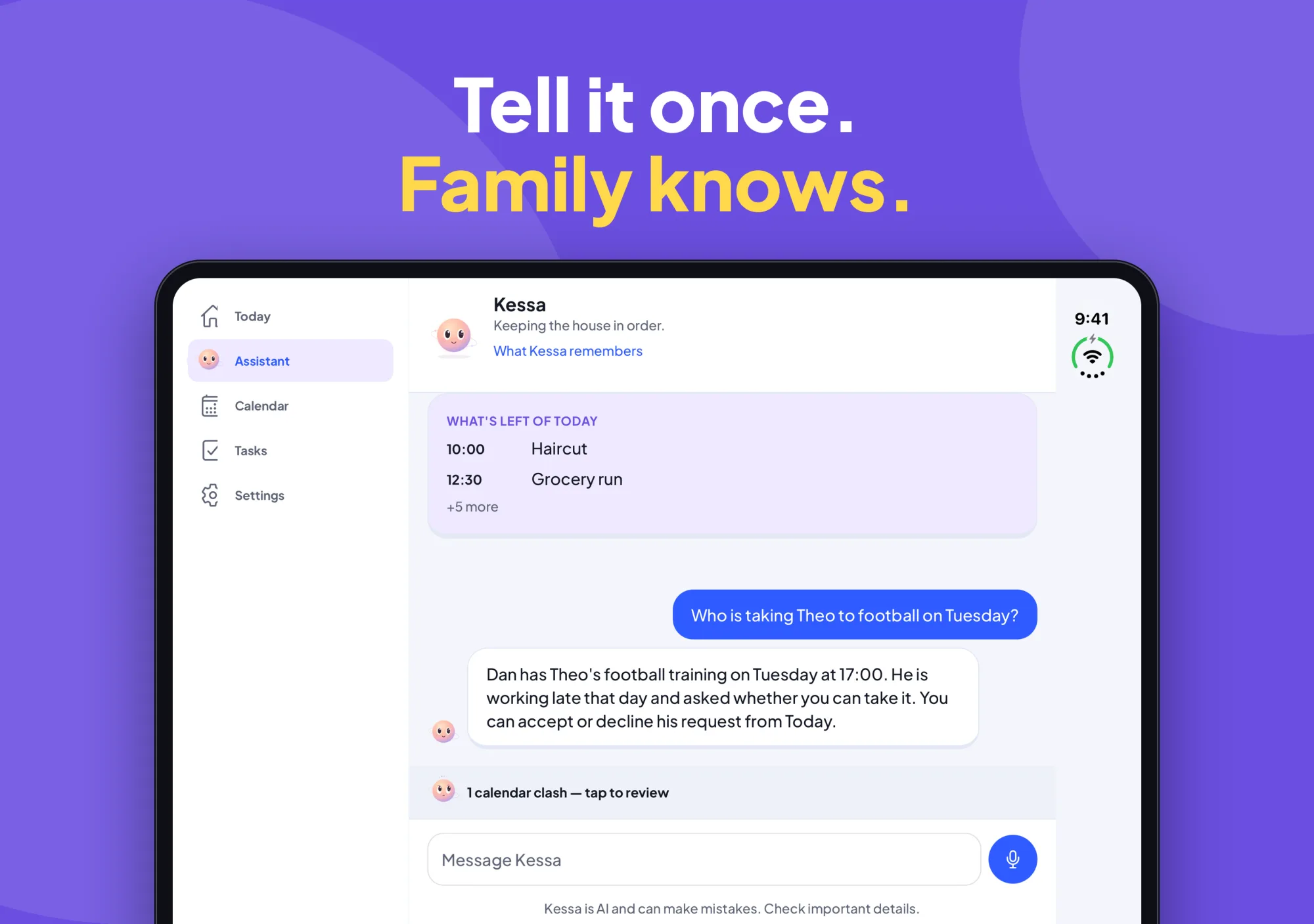 Kessa on iPhone Duo, open, with the sidebar and the assistant side by side